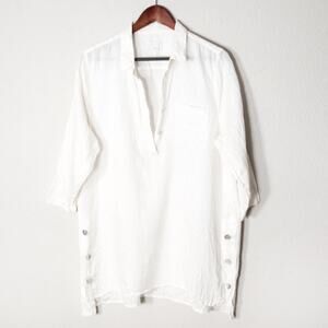 J Jill Women’s Linen Blend Shirt Coastal Slow Fashion Minimalist White Size L